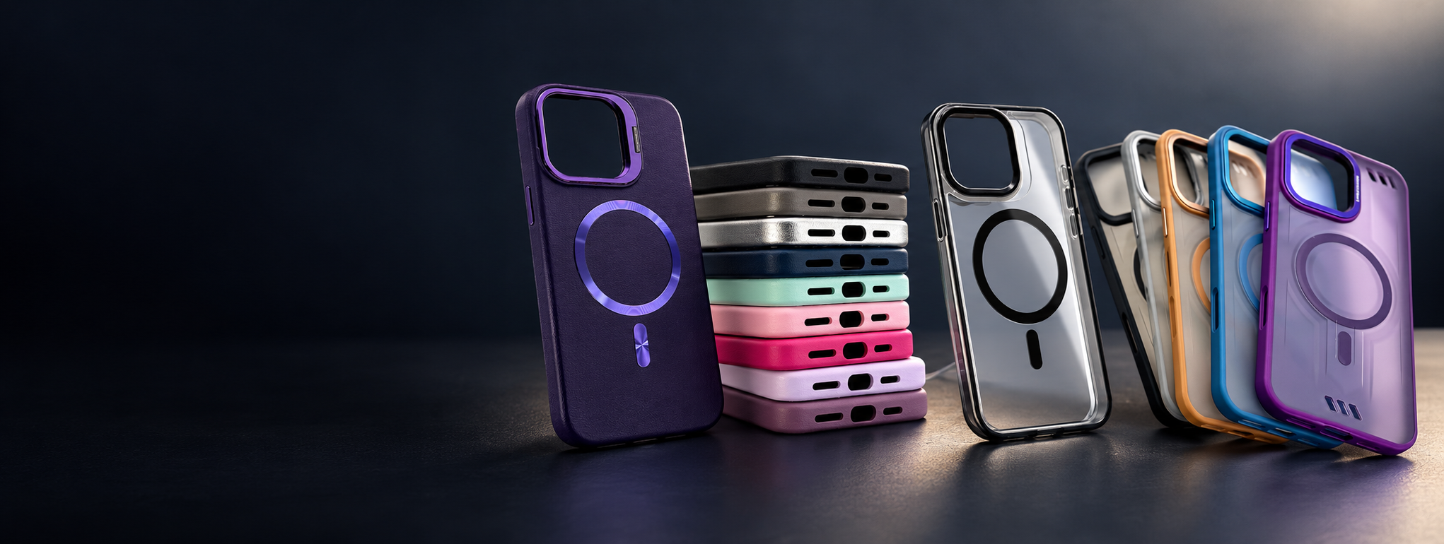 Selección de cases de colores y transparentes con aro magnético